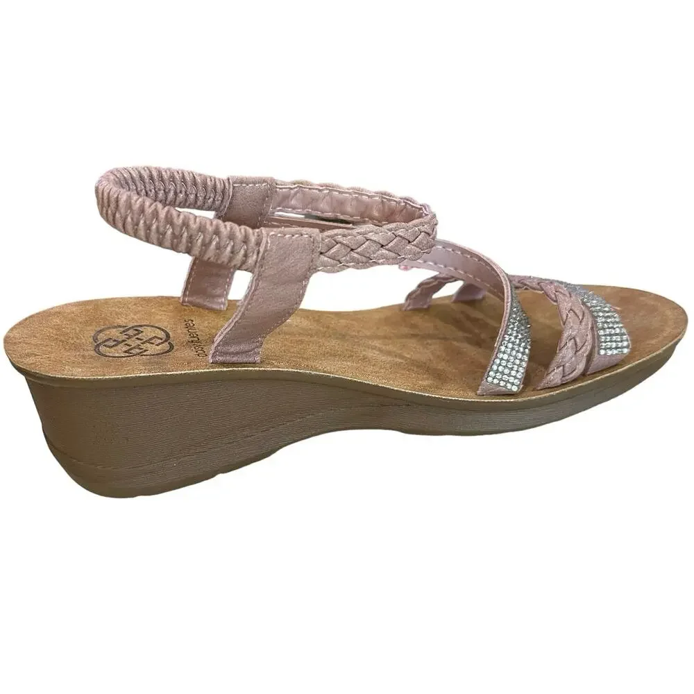 Daisy Fuentes Women's Pink‎ Wedge Sandals Slingback Embellished Casual - Picture 3 of 9